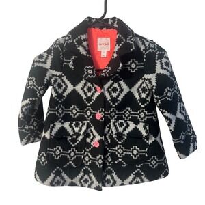 Cat & Jack Girls 4T Black White Geometric Southwestern Pea Coat Pink Buttons